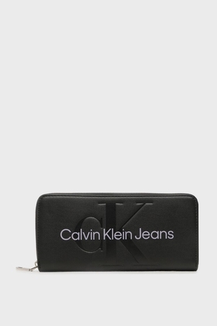 Calvin Klein - Calvin Klein Logolu Çok Bölmeli Bayan Cüzdan K60K607634 0GJ SİYAH