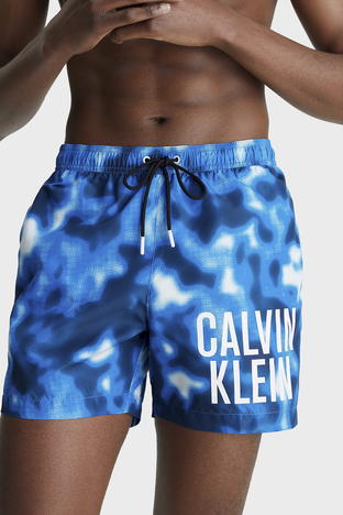 Calvin Klein - Calvin Klein Logolu Deniz Şortu Belden Bağlamalı Cepli Erkek Mayo Short KM0KM00795 0G2 MAVİ