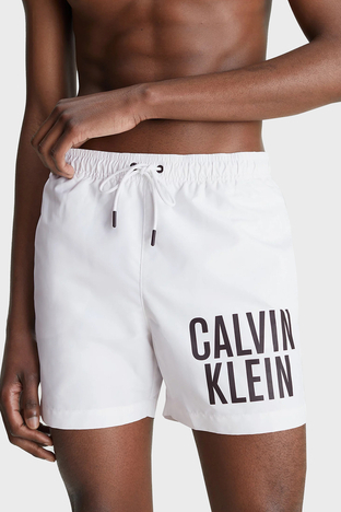 Calvin Klein - Calvin Klein Logolu Deniz Şortu Belden Bağlamalı Cepli KM0KM00739YCD Erkek Mayo Short KM0KM00739 YCD BEYAZ