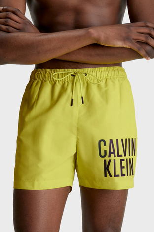 Calvin Klein - Calvin Klein Logolu Deniz Şortu Belden Bağlamalı Cepli KM0KM00794LRF Erkek Mayo Short KM0KM00794 LRF SARI