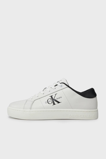 Calvin Klein Logolu Deri Sneaker YM0YM0086401W Erkek Ayakkabı YM0YM00864 01W SİYAH-BEYAZ