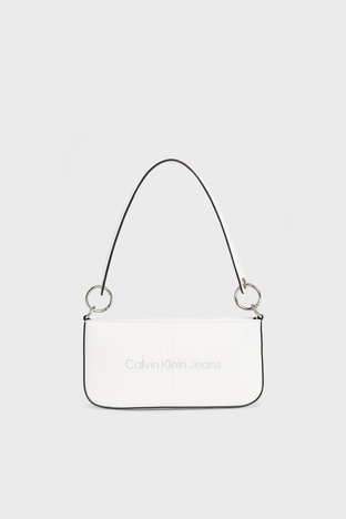 Calvin Klein - Calvin Klein Logolu Fermuarlı Mini K60K6106790LI Bayan Çanta K60K610679 0LI BEYAZ-GÜMÜŞ