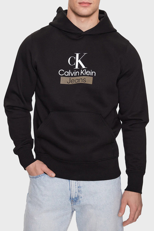 Calvin Klein - Calvin Klein Logolu Kapüşonlu Pamuklu Regular Fit J30J323762BEH Erkek Sweat J30J323762 BEH SİYAH