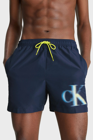 Calvin Klein - Calvin Klein Logolu Kısa Büzgülü Deniz Şortu Cepli Erkek Mayo Short KM0KM00800 DCA LACİVERT