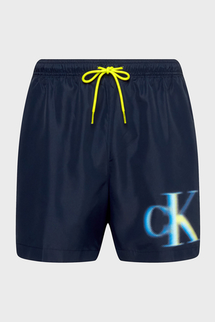 Calvin Klein - Calvin Klein Logolu Kısa Büzgülü Deniz Şortu Cepli Erkek Mayo Short KM0KM00800 DCA LACİVERT (1)