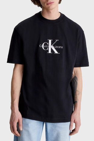 Calvin Klein - Calvin Klein Logolu Organik Pamuklu Bisiklet Yaka Oversize Erkek T Shirt J30J323307 BEH SİYAH