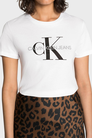 Calvin Klein - Calvin Klein Logolu Pamuklu Bisiklet Yaka Regular Fit Bayan T Shirt J20J219142 YAF BEYAZ (1)