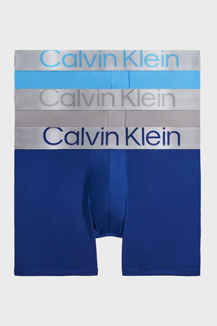 Calvin Klein - Calvin Klein Logolu Pamuklu Esnek 3 Pack 000NB3075AC7T Erkek Boxer 000NB3075A C7T GRİ-MAVİ