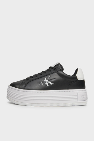 Calvin Klein - Calvin Klein Logolu Platform Topuk Deri Sneaker YW0YW014310GM Bayan Ayakkabı YW0YW01431 0GM SİYAH-BEYAZ (1)