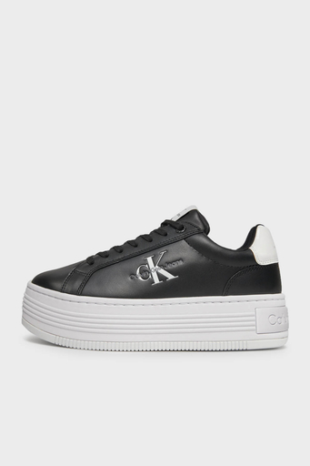 Calvin Klein Logolu Platform Topuk Deri Sneaker YW0YW014310GM Bayan Ayakkabı YW0YW01431 0GM SİYAH-BEYAZ