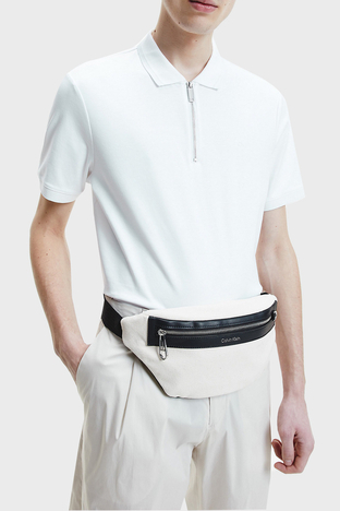 Calvin Klein - Calvin Klein Logolu Regular Fit Femuarlı Pamuklu T Shirt Erkek Polo K10K108735 YAF BEYAZ