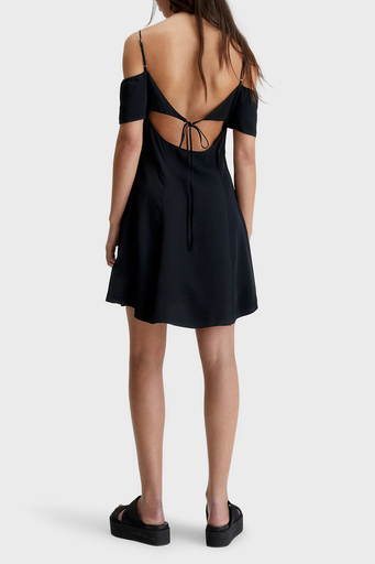 Calvin Klein Logolu Sırt Dekolteli İp Askılı Mini Bayan Elbise J20J221073 BEH SİYAH