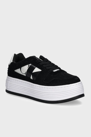 Calvin Klein - Calvin Klein Logolu Süet Platform Taban Sneaker YW0YW016040GM Bayan Ayakkabı YW0YW01604 0GM SİYAH-BEYAZ (1)