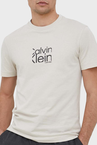 Calvin Klein - Calvin Klein Organik Pamuklu Regular Fit K10K111122ACE Erkek T Shirt K10K111122 ACE BEJ