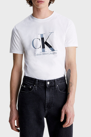 Calvin Klein - Calvin Klein Organik Pamuklu Slim Fit J30J323299YAF Erkek T Shirt J30J323299 YAF BEYAZ