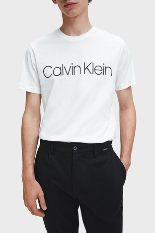 Calvin Klein - Calvin Klein Pamuklu Baskılı Regular Fit Bisiklet Yaka Erkek T Shirt K10K104063 117 BEYAZ