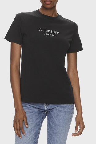 Calvin Klein - Calvin Klein Pamuklu Regular Fit Bisiklet Yaka J20J223222BEH Bayan T Shirt J20J223222 BEH SİYAH