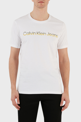 Calvin Klein - Calvin Klein Pamuklu Regular Fit Bisiklet Yaka J30J324682YAF Erkek T Shirt J30J324682 YAF BEYAZ