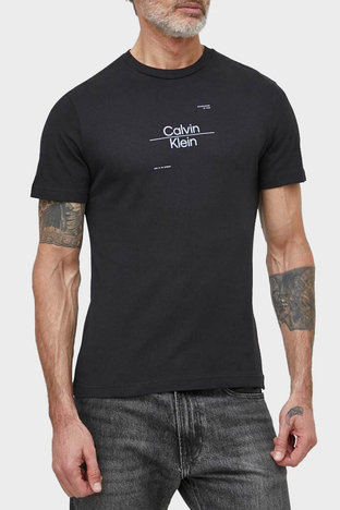 Calvin Klein - Calvin Klein Pamuklu Regular Fit Bisiklet Yaka K10K112489BEH Erkek T Shirt K10K112489 BEH SİYAH