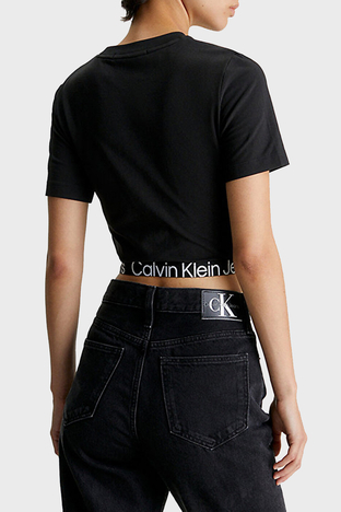 Calvin Klein - Calvin Klein Pamuklu Slim Fit Bisiklet Yaka Crop J20J222189BEH Bayan T Shirt J20J222189 BEH SİYAH (1)