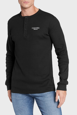 Calvin Klein - Calvin Klein Pamuklu Streç Slim Fit Uzun Kollu İnce Erkek T Shirt J30J321703 BEH SİYAH