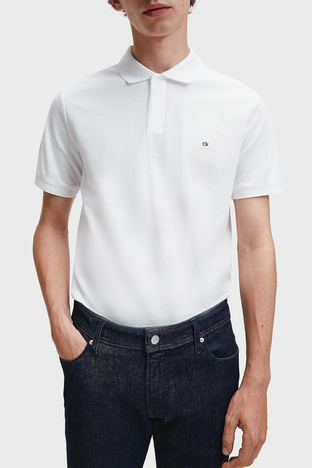 Calvin Klein - Calvin Klein Regular Fit % 100 Pamuk Düğmeli T Shirt Erkek Polo K10K102964 105 BEYAZ