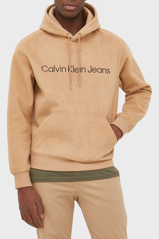 Calvin Klein - Calvin Klein Relaxed Fit Pamuklu Kapüşonlu Kanguru Cepli Erkek Sweat J30J322193 GV7 CAMEL
