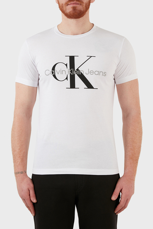 Calvin Klein - Calvin Klein Slim Fit Bisiklet Yaka % 100 Pamuk Erkek T Shirt J30J320935 YAF BEYAZ