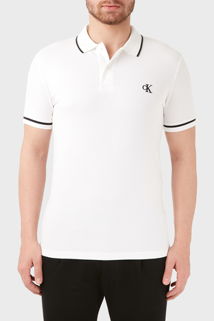 Calvin Klein - Calvin Klein Slim Fit Düğmeli Yaka Pamuklu Polo Erkek T Shirt J30J315603 YAF BEYAZ