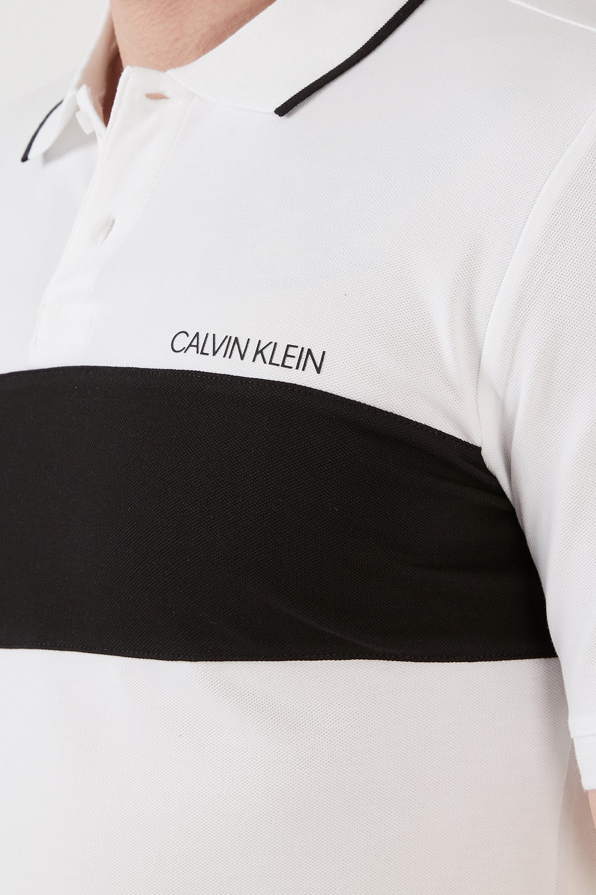 Calvin Klein Slim Fit Renk Bloklu Pamuklu Düğmeli T Shirt Erkek Polo K10K106960 YAF BEYAZ