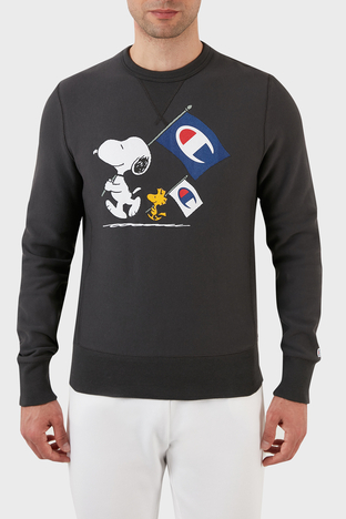 Champion - Champion Baskılı Regular Fit Bisiklet Yaka % 100 Pamuk Erkek Sweat 217798 FADED BLACK SİYAH