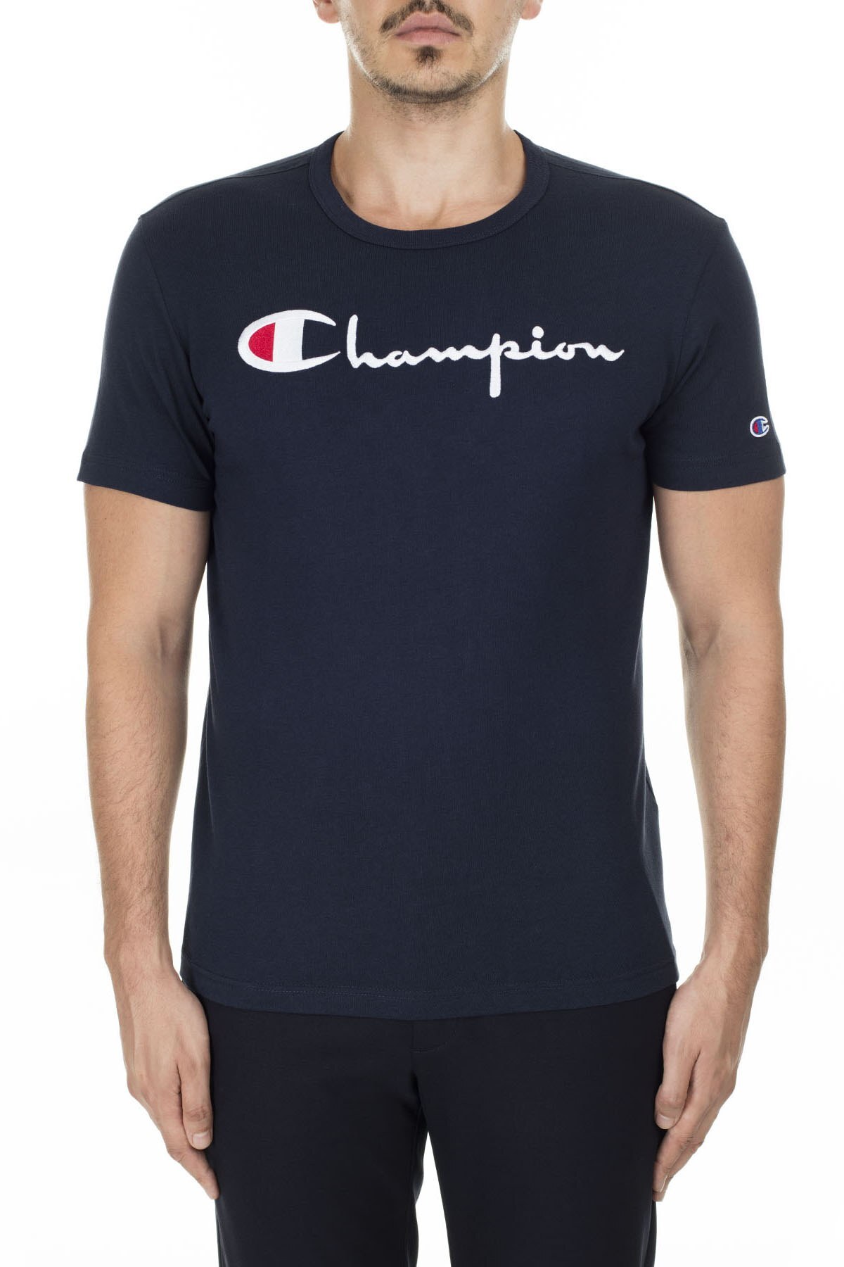 Champion İşlemeli Yazı Logolu Bisiklet Yaka Erkek T Shirt 210972 BS501 NNY LACİVERT