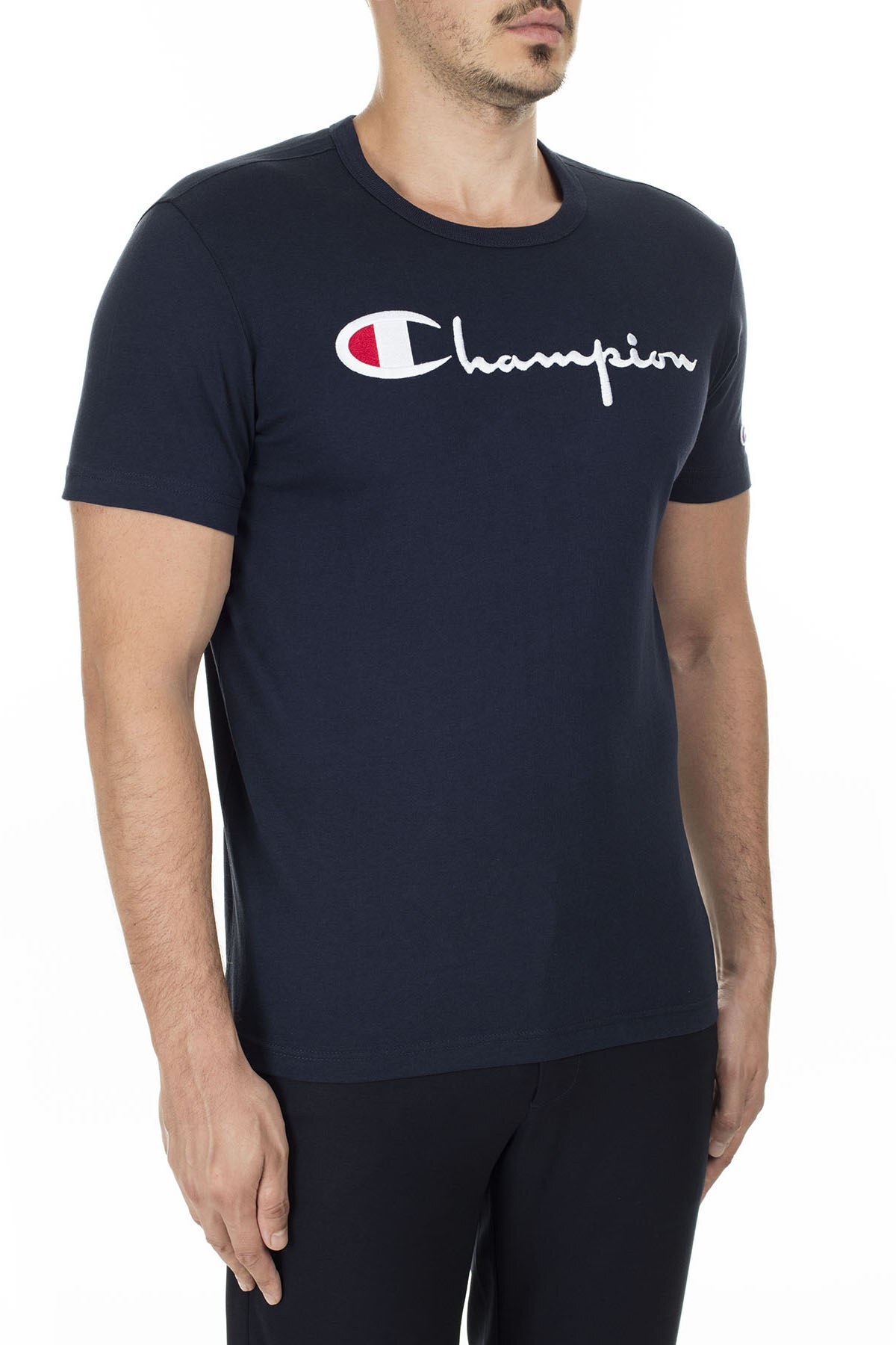 Champion İşlemeli Yazı Logolu Bisiklet Yaka Erkek T Shirt 210972 BS501 NNY LACİVERT