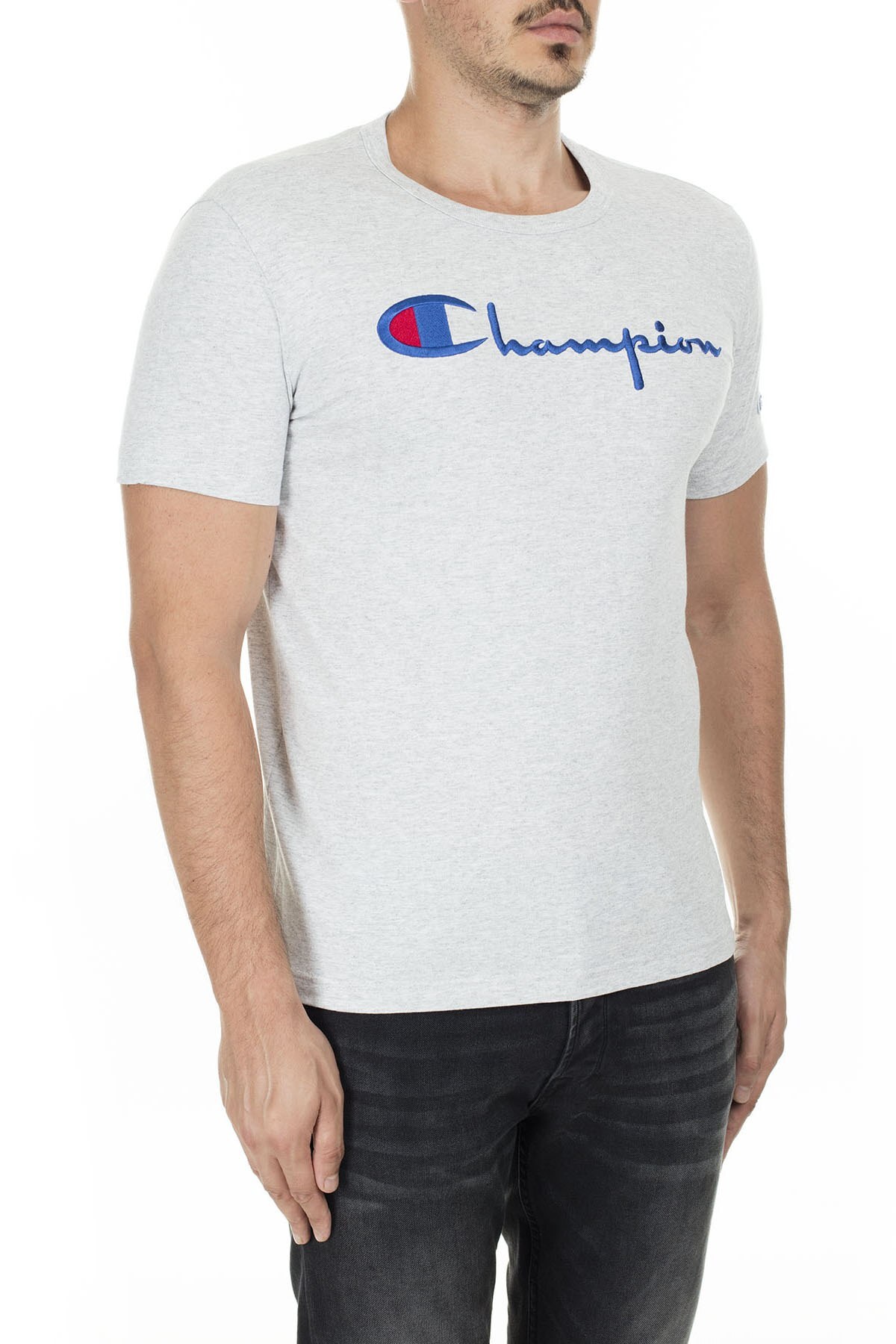 Champion İşlemeli Yazı Logolu Bisiklet Yaka Erkek T Shirt 210972 EM004 LOXGM AÇIK GRİ