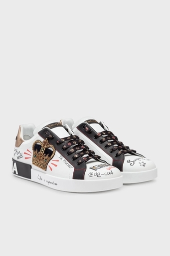 Dolce & Gabbana Hakiki Deri Sneaker Erkek Ayakkabı CS1570 AZ268 HWF57 BEYAZ
