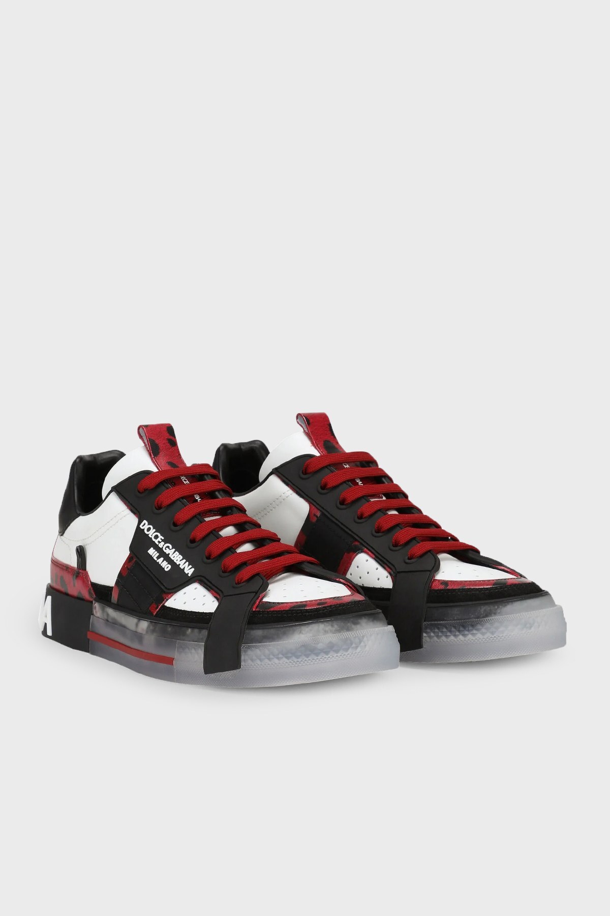 Dolce Gabbana Logolu Deri Sneaker Erkek Ayakkabı CS1863 AQ698 HR13N SİYAH-BEYAZ