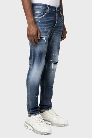 Dsquared2 - Dsquared2 Pamuklu Yırtık Detaylı Düşük Bel Skinny Skater Jeans Erkek Kot Pantolon S71LB1137 S30664 470 LACİVERT (1)