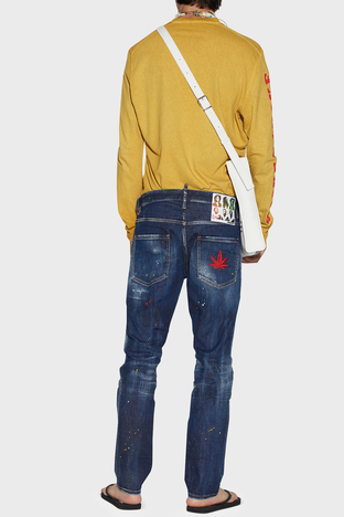 Dsquared2 - Dsquared2 Streç Pamuklu Boya Detaylı Slim Fit Skater Jeans Erkek Kot Pantolon S71LB1165 S30789 470 LACİVERT (1)