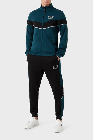 Ea7 - EA7 Logolu Fermuarlı Dik Yaka Regular Fit Erkek Eşofman Takımı 6LPV55 PJ16Z 22CA SİYAH-YEŞİL