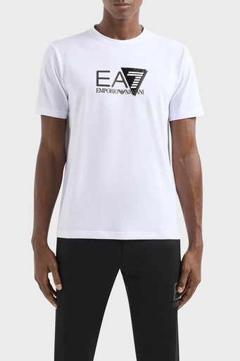 EA7 Logolu Pamuk Karışımlı Bisiklet Yaka Regular Fit Erkek T Shirt 3DPT36 PJULZ 1100 BEYAZ