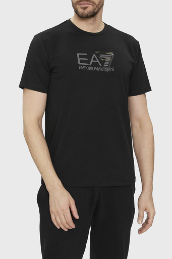 EA7 Logolu Pamuk Karışımlı Bisiklet Yaka Regular Fit Erkek T Shirt 3DPT36 PJULZ 1200 SİYAH