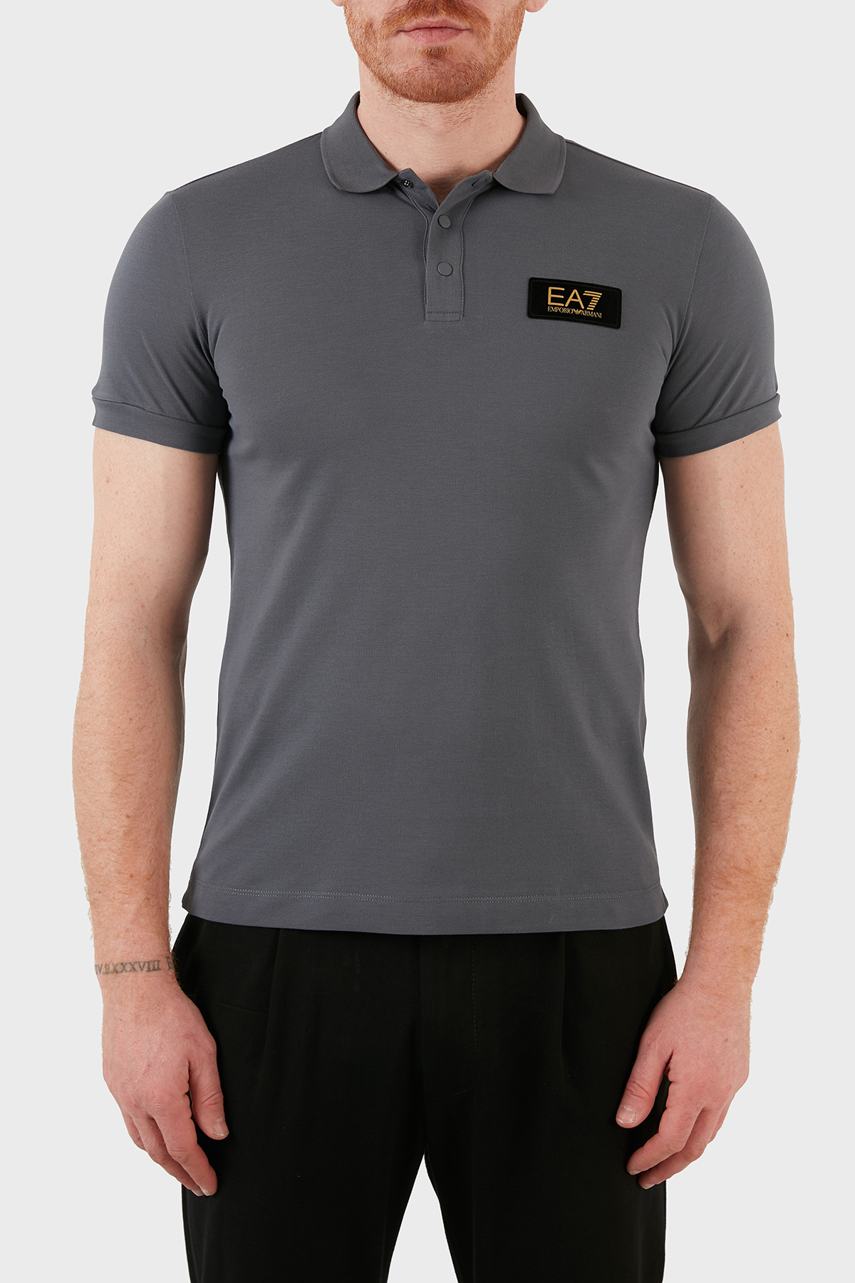 EA7 Logolu Regular Fit % 100 Pamuk T Shirt Erkek Polo 6KPF08 PJ5AZ 1977 GRİ