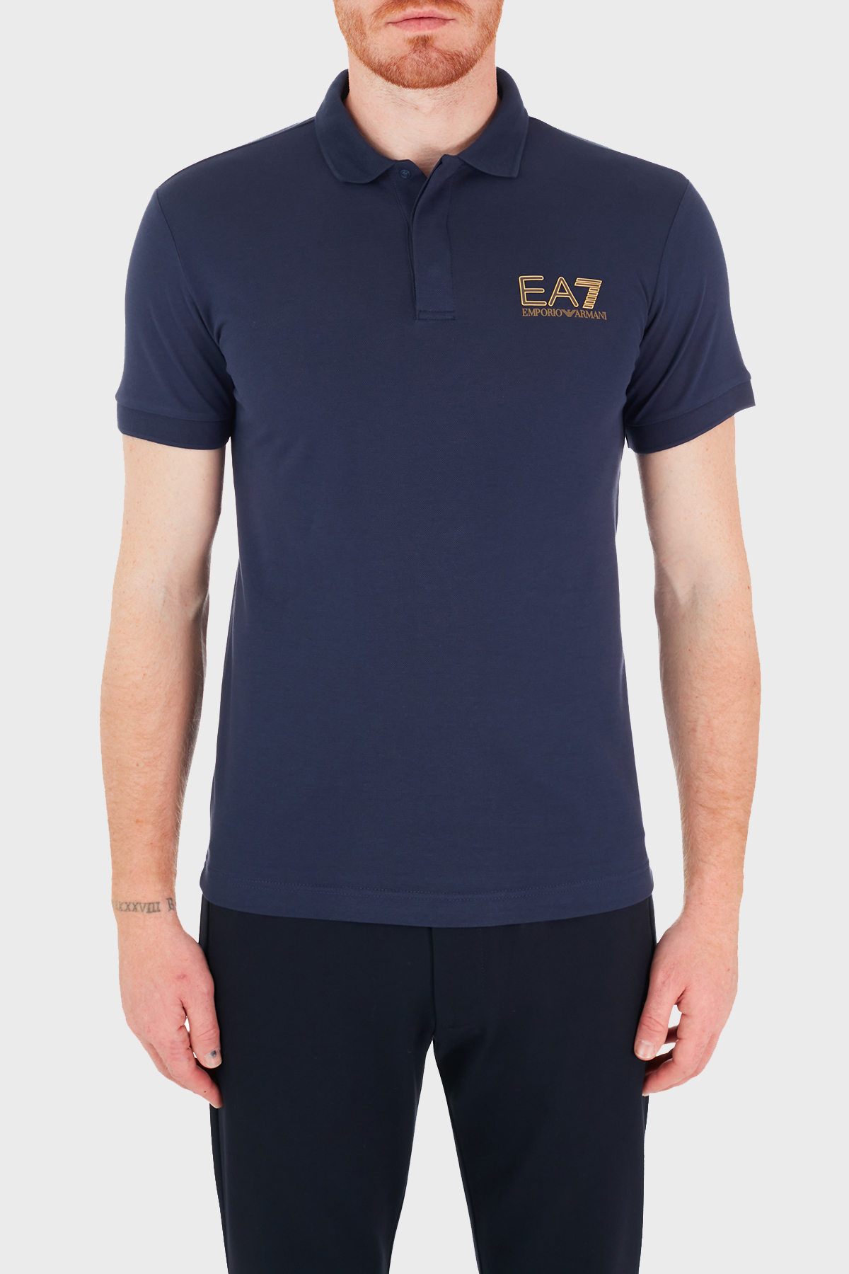 EA7 Marka Logolu % 100 Pamuk T Shirt Erkek Polo 3KPF36 PJ5AZ 1554 LACİVERT