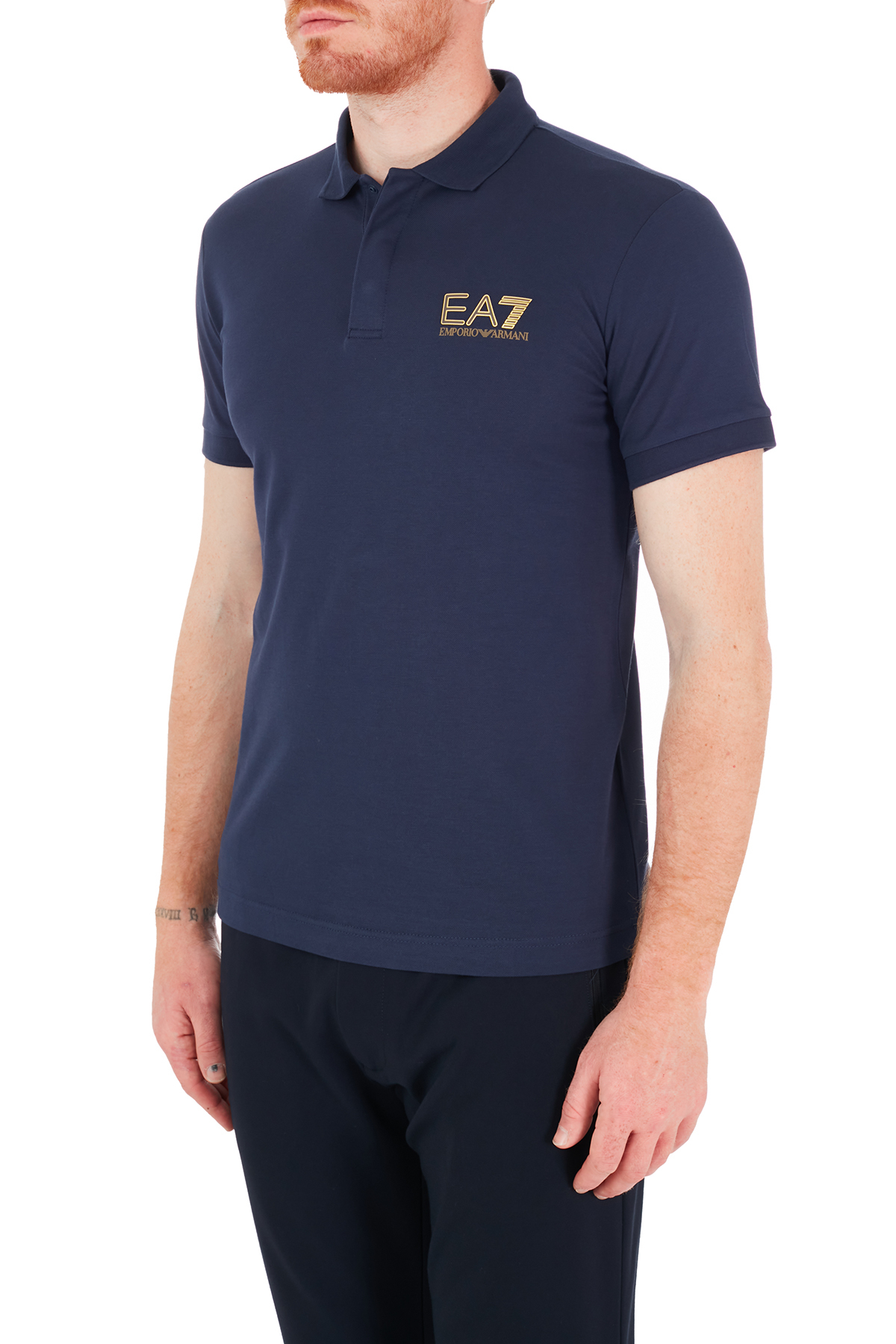 EA7 Marka Logolu % 100 Pamuk T Shirt Erkek Polo 3KPF36 PJ5AZ 1554 LACİVERT