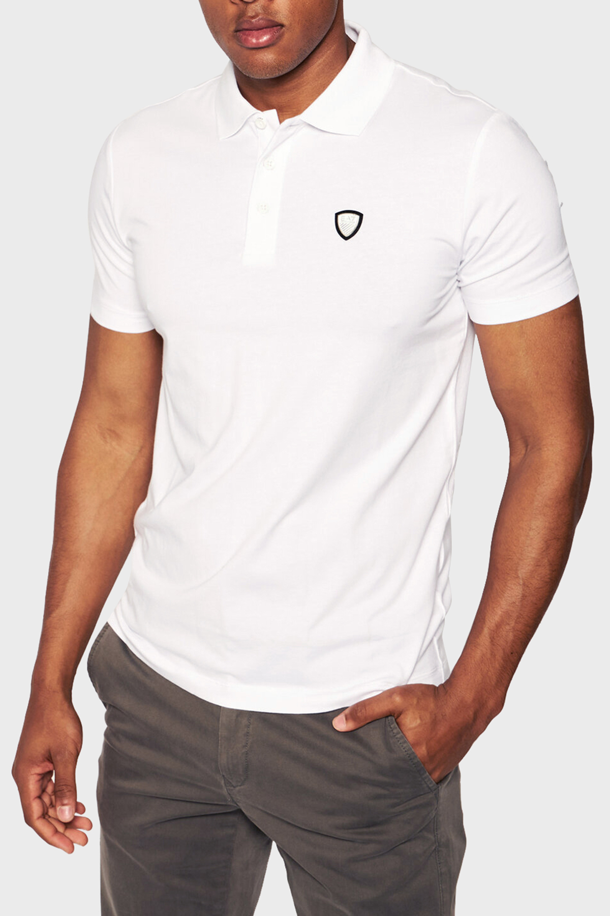 EA7 Marka Logolu Pamuklu Düğmeli T Shirt Erkek Polo S 8NPF93 PJ03Z 1100 BEYAZ