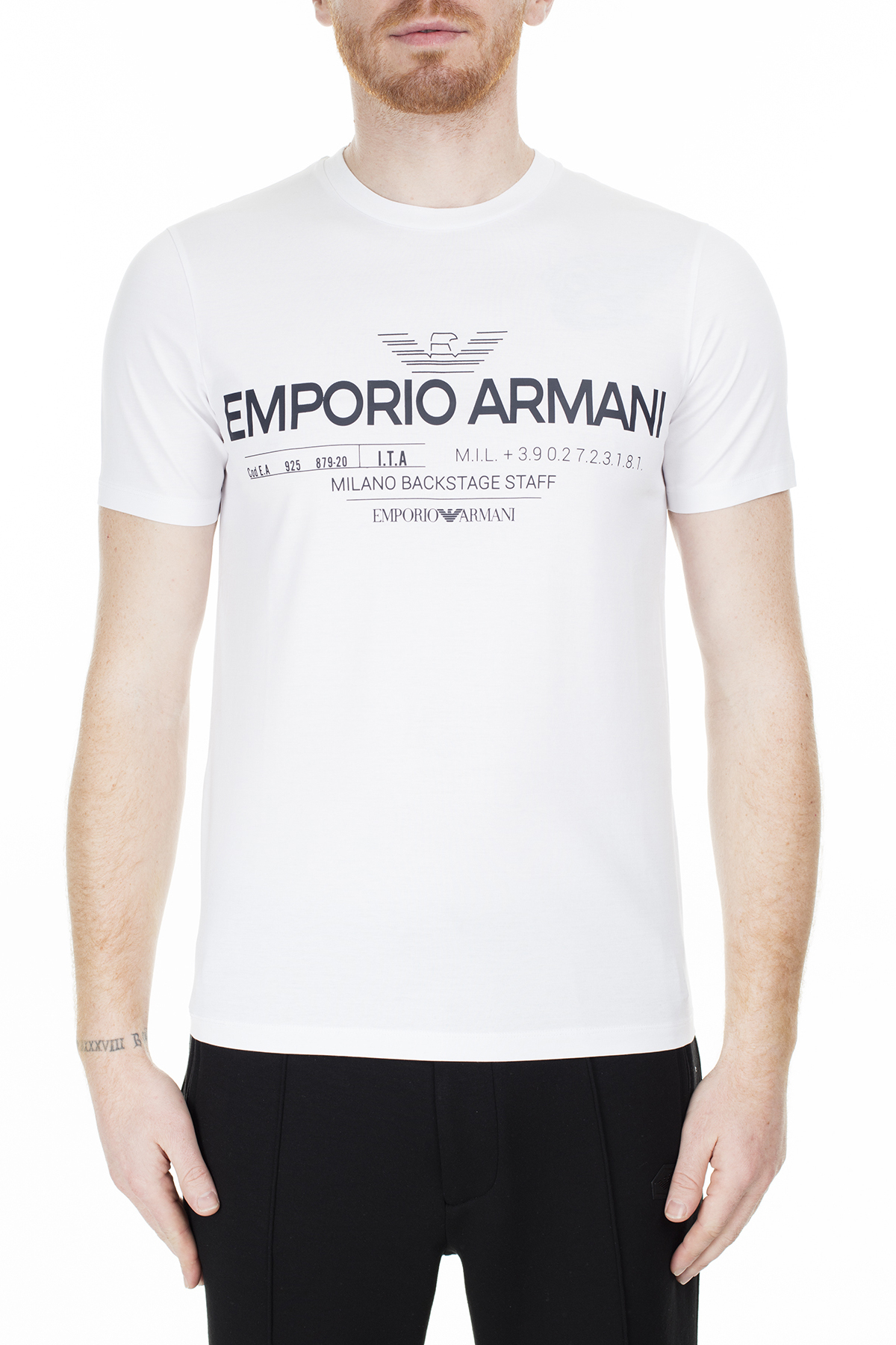 Emporio Armani % 100 Pamuk Bisiklet Yaka Erkek T Shirt SS 6G1TP6 1JTUZ 0100 BEYAZ