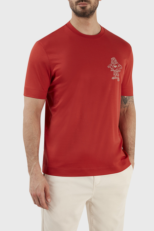 Emporio Armani - Emporio Armani Baskılı Pamuk Karışımlı Bisiklet Yaka Regular Fit Erkek T Shirt 3R1TU2 1JUVZ 0261 KIRMIZI (1)
