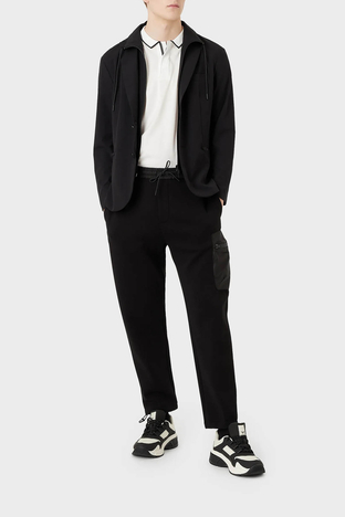 Emporio Armani - Emporio Armani Belden Bağlamalı Nefes Alabilen Çift Katmanlı Cepli Jogger Erkek Pantolon 3R1PZ1 1JHSZ 0999 SİYAH