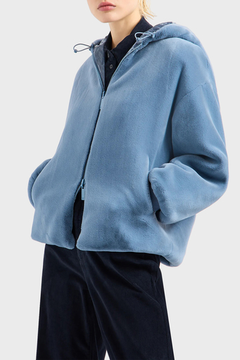 Emporio Armani Çift Taraflı Kapüşonlu Relaxed Fit Bomber Bayan Ceket H4NB1D E9917 017 MAVİ