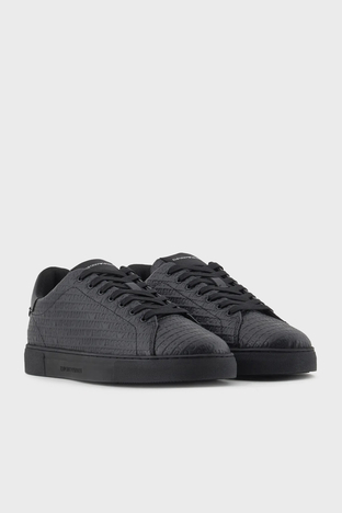 Emporio Armani - Emporio Armani Deri Logolu Sneaker Erkek Ayakkabı X4X670 XD432 00002 SİYAH (1)